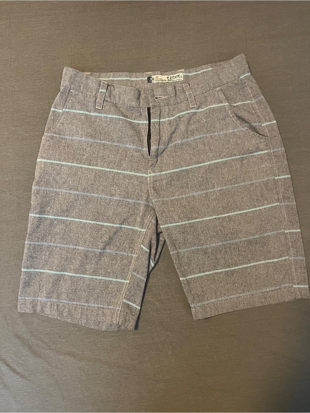 Ezekiel Orange County Grey Light Blue Striped Walk Shorts Size 30